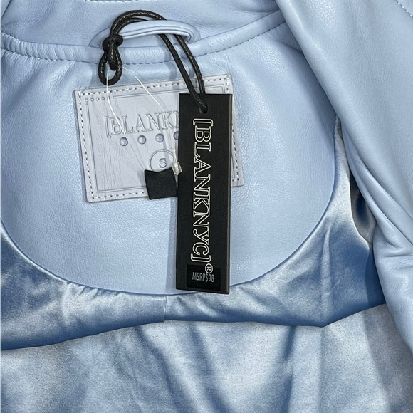 $98 NWT Blank NYC Good Vibes Blue Vegan Leather Moto Jacket Size S - Picture 9 of 10